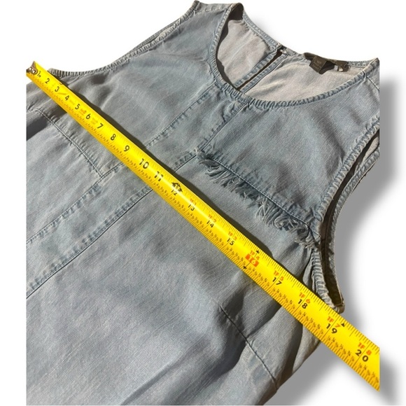 Neiman Marcus Light Denim Patchwork Thick Strap Sleeveless Crew Neck Mini Dress - Picture 9 of 16